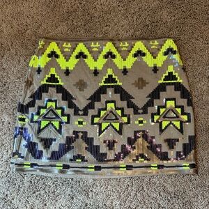 Express Aztec Sequin Stretch Mini Skirt Womens Extra Small